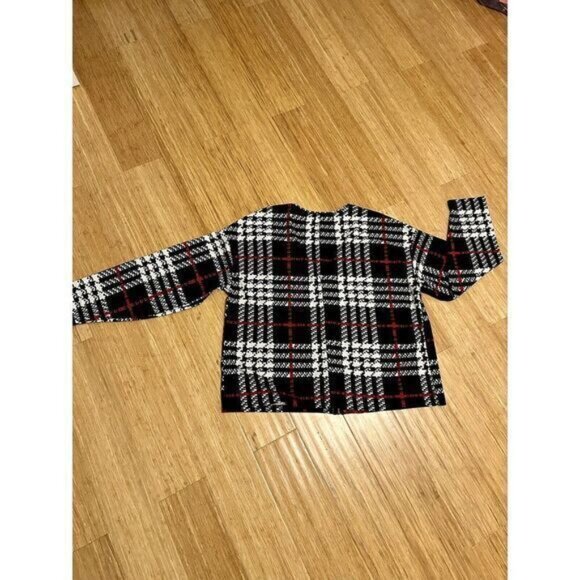 Shein Sz XL Black red and white plaid zip up popover top zip Jacket holiday Work - Picture 9 of 10